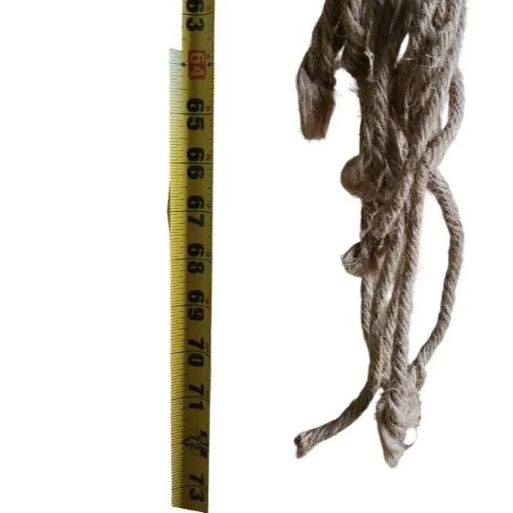 70s Macrame Thick Jute Plant Hanger 72” Long Natural Brown Boho Chunky Red Beads